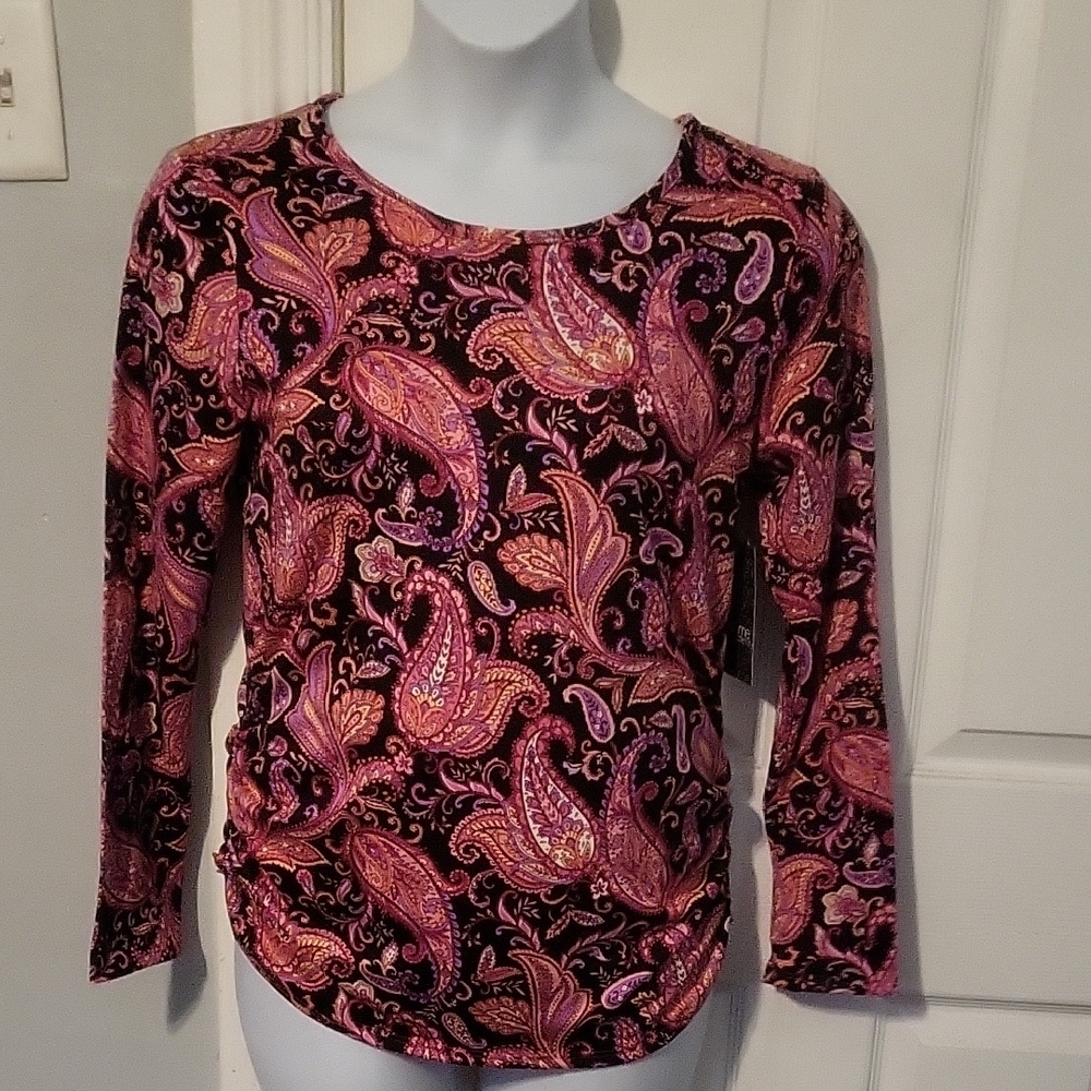 NWT Due Time Maternity Paisley Long Sleeve Top - Pink, Red,  and Black